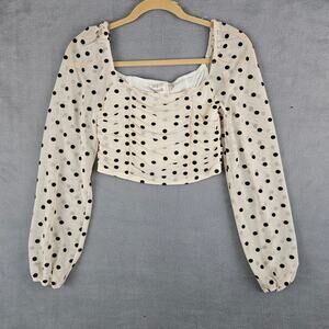 Style Rack Polka Dot Mesh Ruched Crop Top Long Sleeve Medium